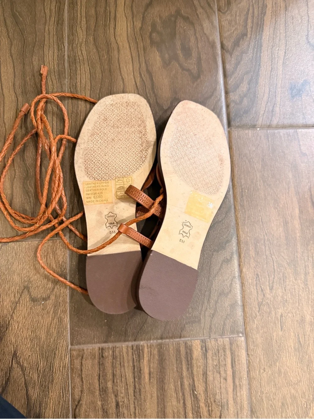 Tory Burch Brown Leather Lace-Up Logo Sandals